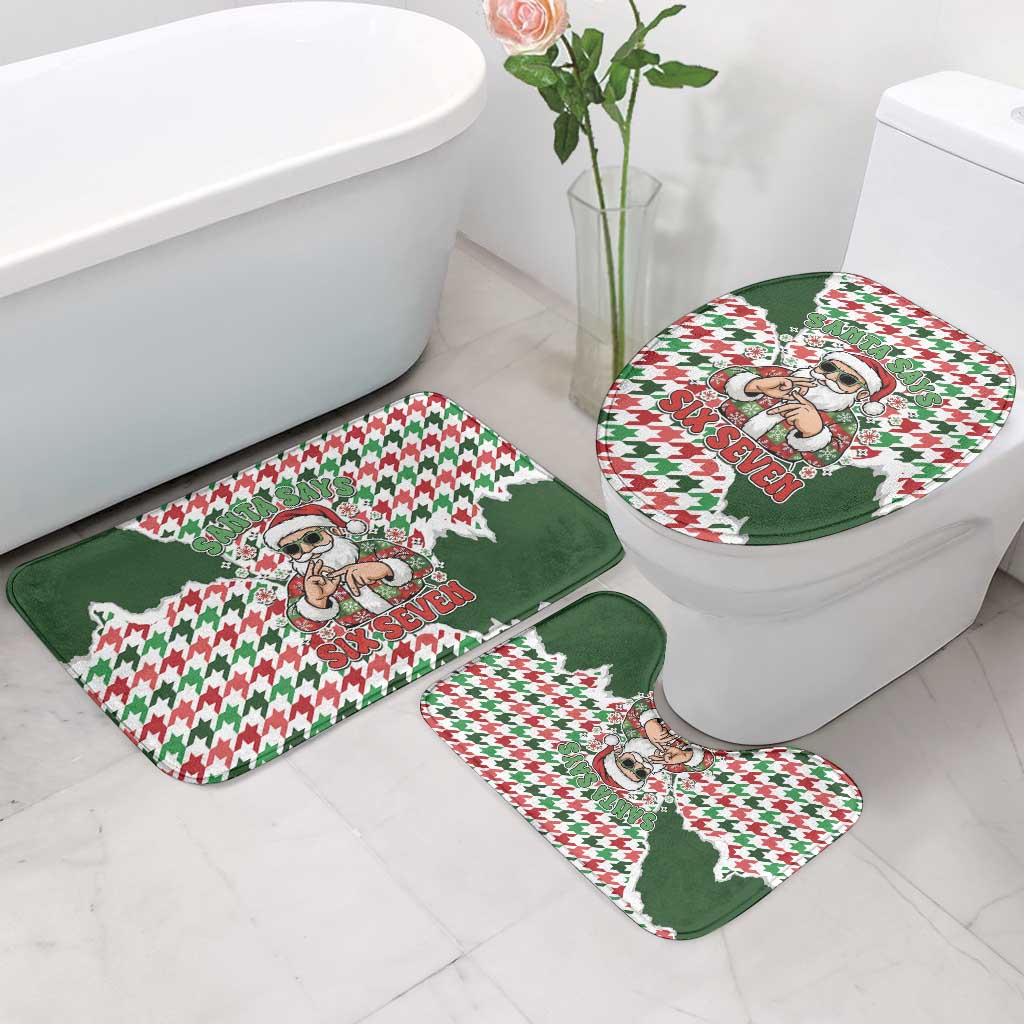 Funny Santa Claus Says Six Seven Bathroom Set Christmas Houndstooth Pattern - Wonder Print Shop