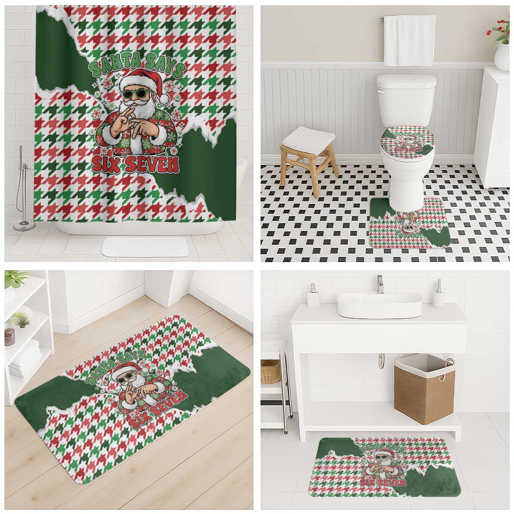 Funny Santa Claus Says Six Seven Bathroom Set Christmas Houndstooth Pattern - Wonder Print Shop