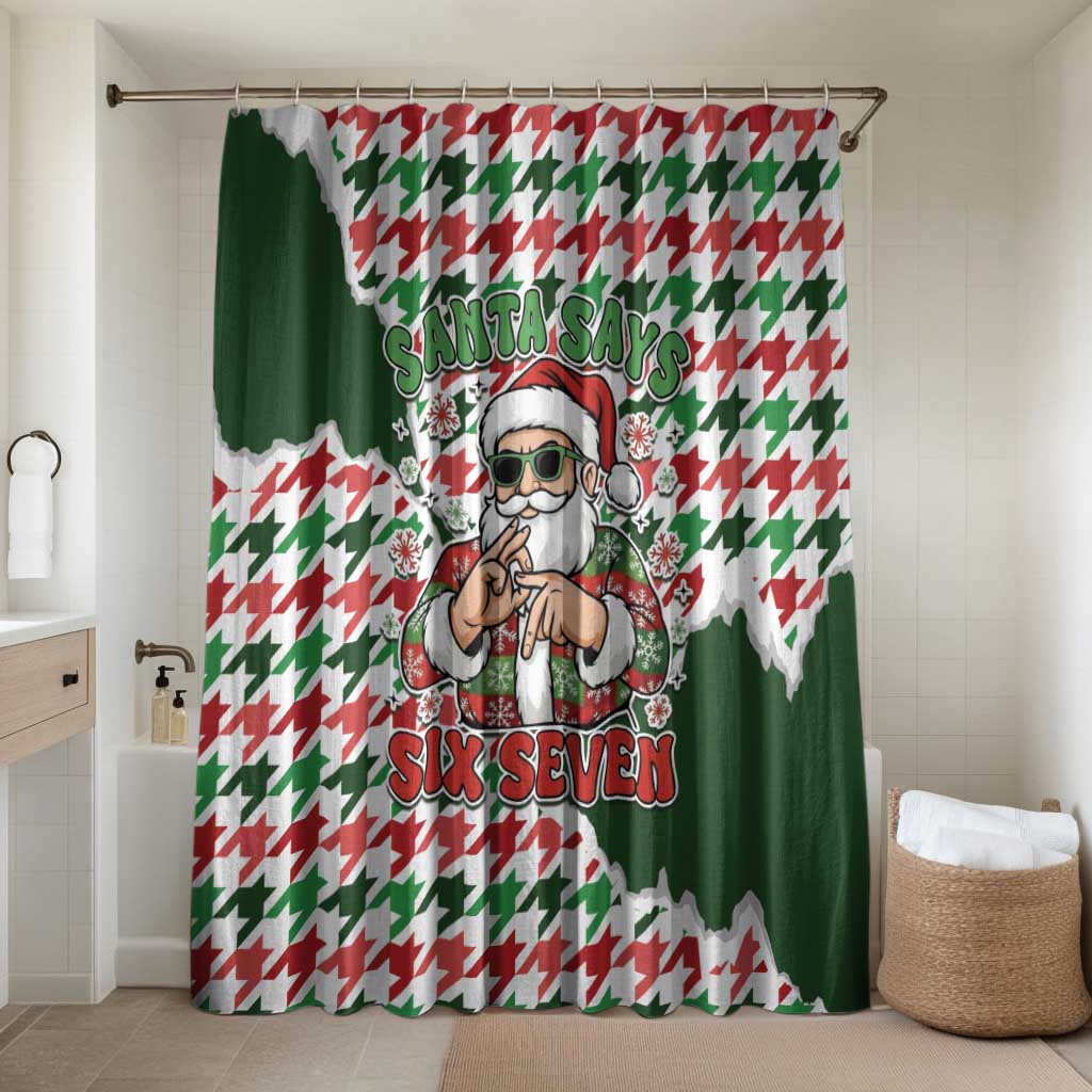 Funny Santa Claus Says Six Seven Bathroom Set Christmas Houndstooth Pattern - Wonder Print Shop