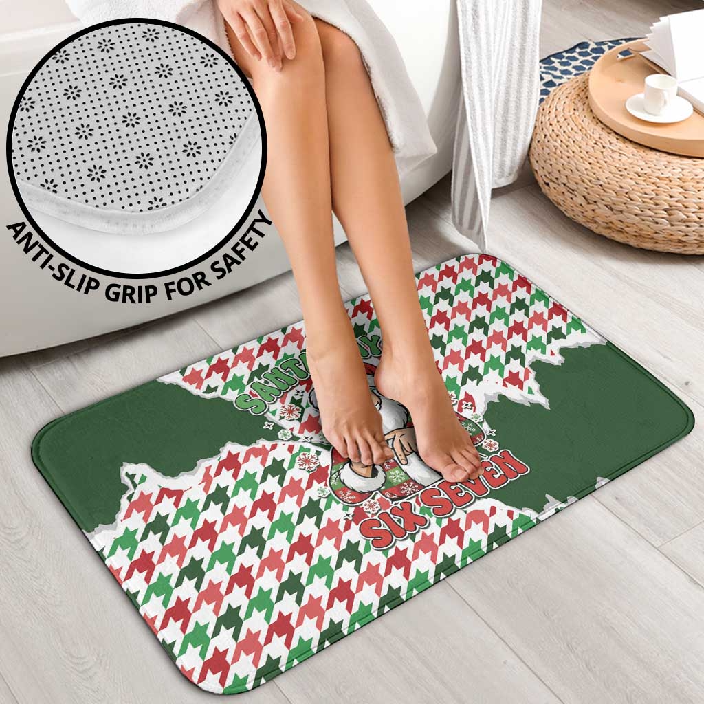 Funny Santa Claus Says Six Seven Bathroom Set Christmas Houndstooth Pattern - Wonder Print Shop
