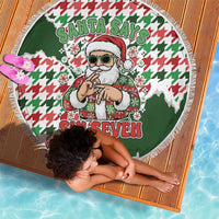 Funny Santa Claus Says Six Seven Beach Blanket Christmas Houndstooth Pattern - Wonder Print Shop
