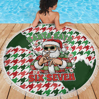 Funny Santa Claus Says Six Seven Beach Blanket Christmas Houndstooth Pattern - Wonder Print Shop