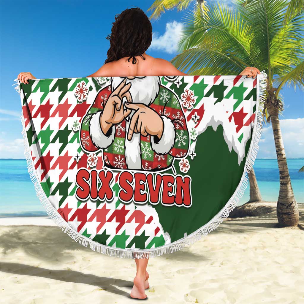Funny Santa Claus Says Six Seven Beach Blanket Christmas Houndstooth Pattern - Wonder Print Shop