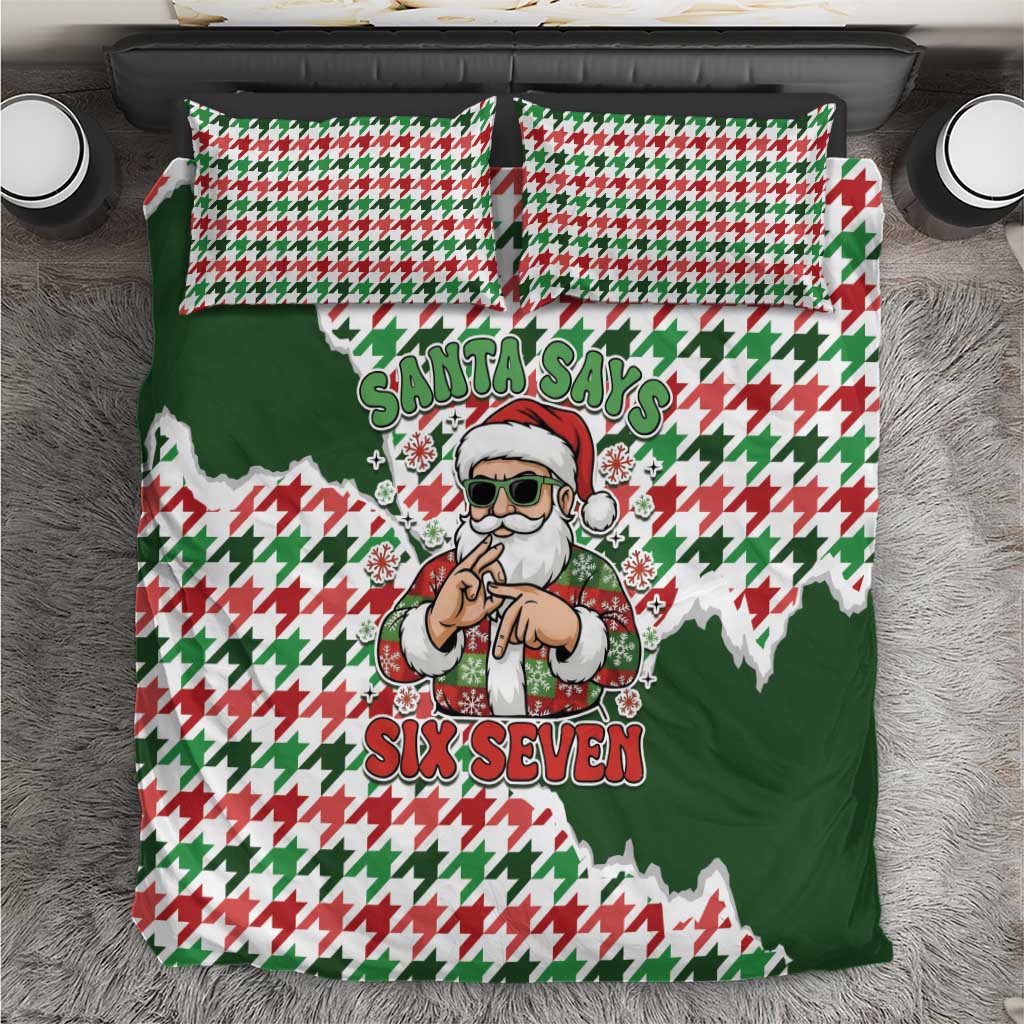 Funny Santa Claus Says Six Seven Bedding Set Christmas Houndstooth Pattern - Wonder Print Shop