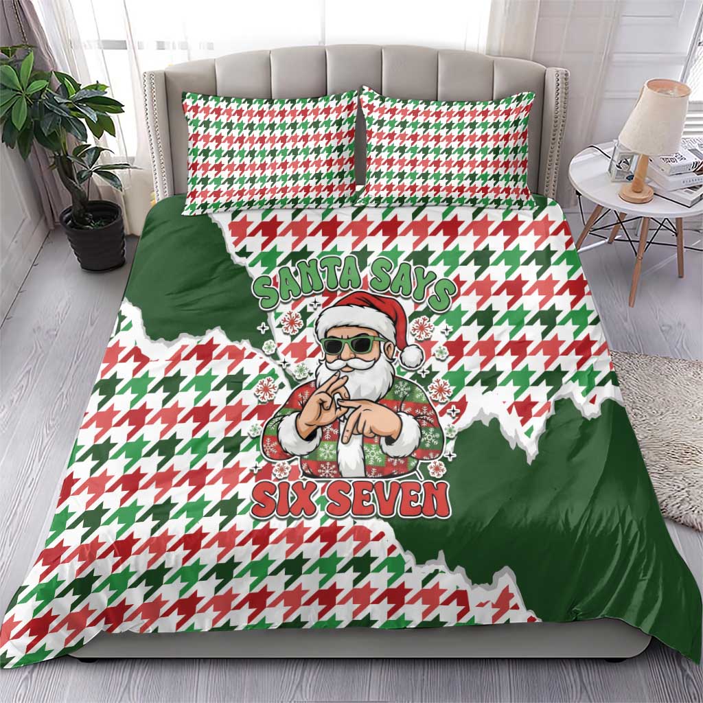 Funny Santa Claus Says Six Seven Bedding Set Christmas Houndstooth Pattern - Wonder Print Shop