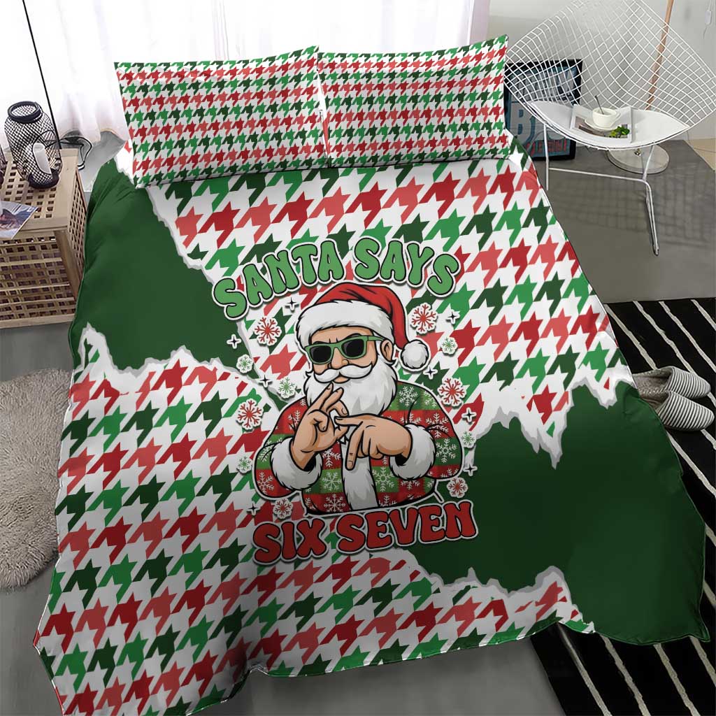 Funny Santa Claus Says Six Seven Bedding Set Christmas Houndstooth Pattern - Wonder Print Shop