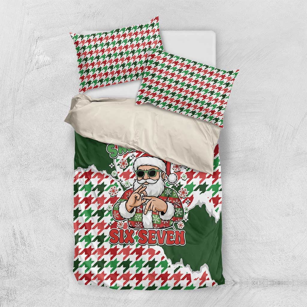 Funny Santa Claus Says Six Seven Bedding Set Christmas Houndstooth Pattern - Wonder Print Shop