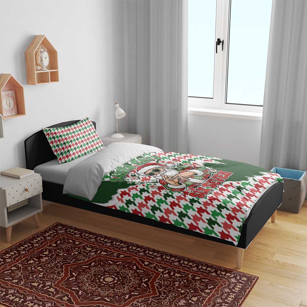 Funny Santa Claus Says Six Seven Bedding Set Christmas Houndstooth Pattern - Wonder Print Shop