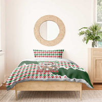 Funny Santa Claus Says Six Seven Bedding Set Christmas Houndstooth Pattern - Wonder Print Shop