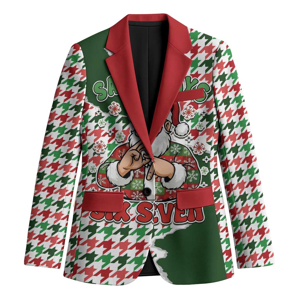 Funny Santa Claus Says Six Seven Blazer Christmas Houndstooth Pattern - Wonder Print Shop
