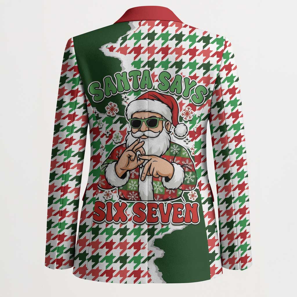 Funny Santa Claus Says Six Seven Blazer Christmas Houndstooth Pattern - Wonder Print Shop