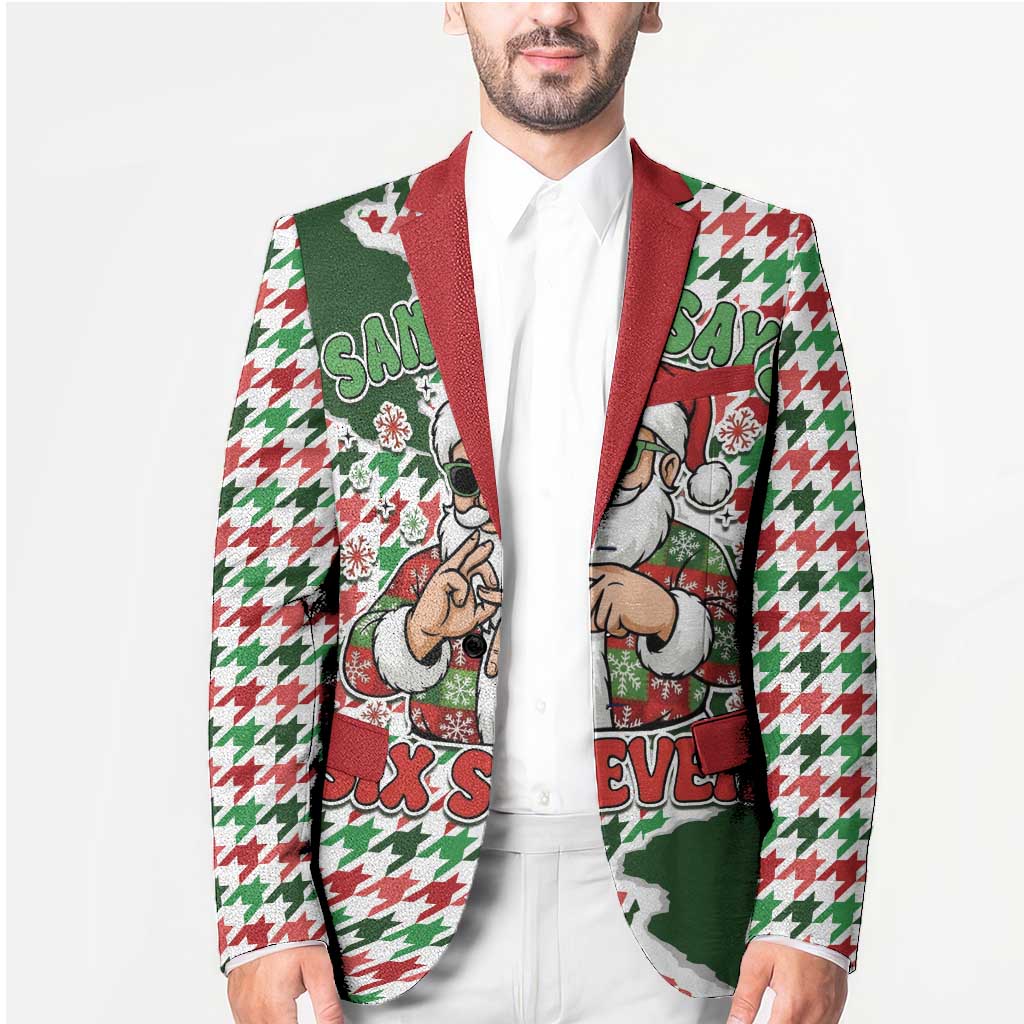 Funny Santa Claus Says Six Seven Blazer Christmas Houndstooth Pattern - Wonder Print Shop