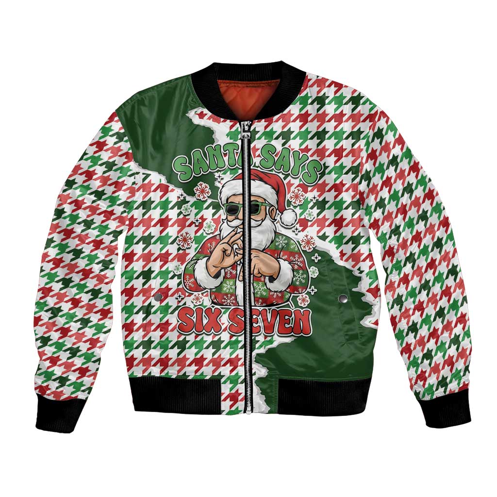 Funny Santa Claus Says Six Seven Bomber Jacket Christmas Houndstooth Pattern - Wonder Print Shop