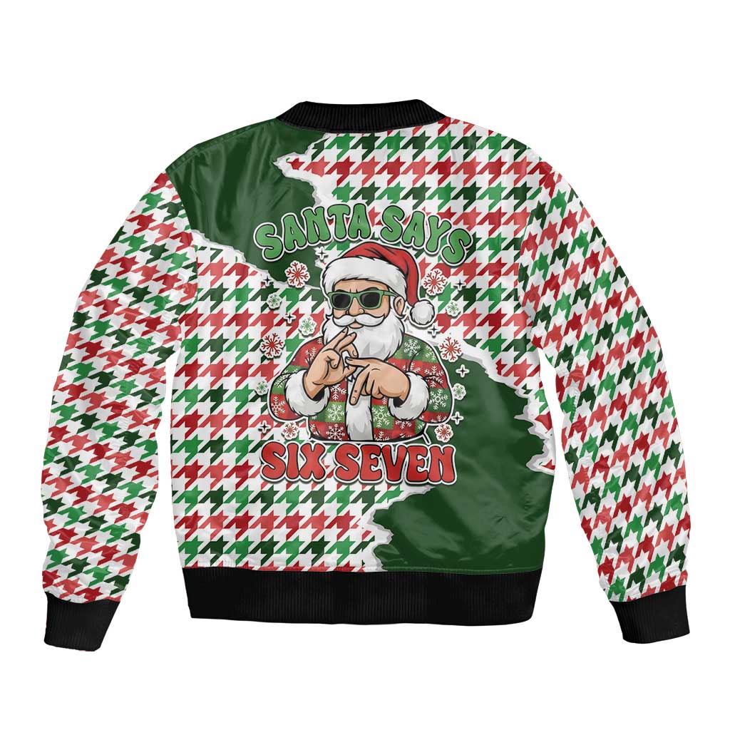 Funny Santa Claus Says Six Seven Bomber Jacket Christmas Houndstooth Pattern - Wonder Print Shop