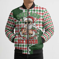 Funny Santa Claus Says Six Seven Bomber Puffer Jacket Christmas Houndstooth Pattern - Wonder Print Shop