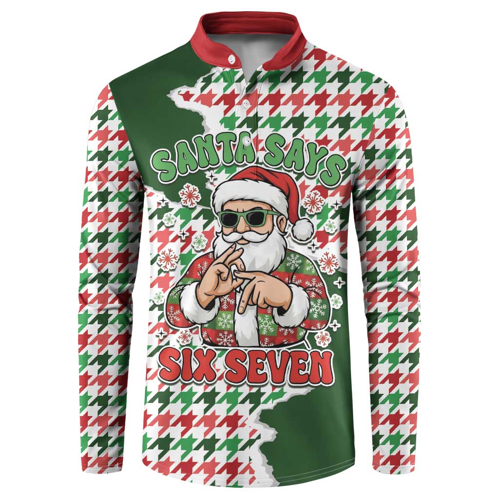 Funny Santa Claus Says Six Seven Button Sweatshirt Christmas Houndstooth Pattern - Wonder Print Shop