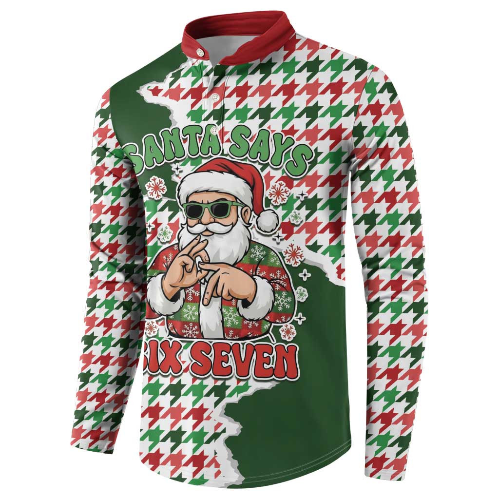 Funny Santa Claus Says Six Seven Button Sweatshirt Christmas Houndstooth Pattern - Wonder Print Shop