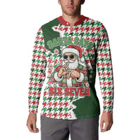 Funny Santa Claus Says Six Seven Button Sweatshirt Christmas Houndstooth Pattern - Wonder Print Shop