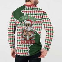 Funny Santa Claus Says Six Seven Button Sweatshirt Christmas Houndstooth Pattern - Wonder Print Shop