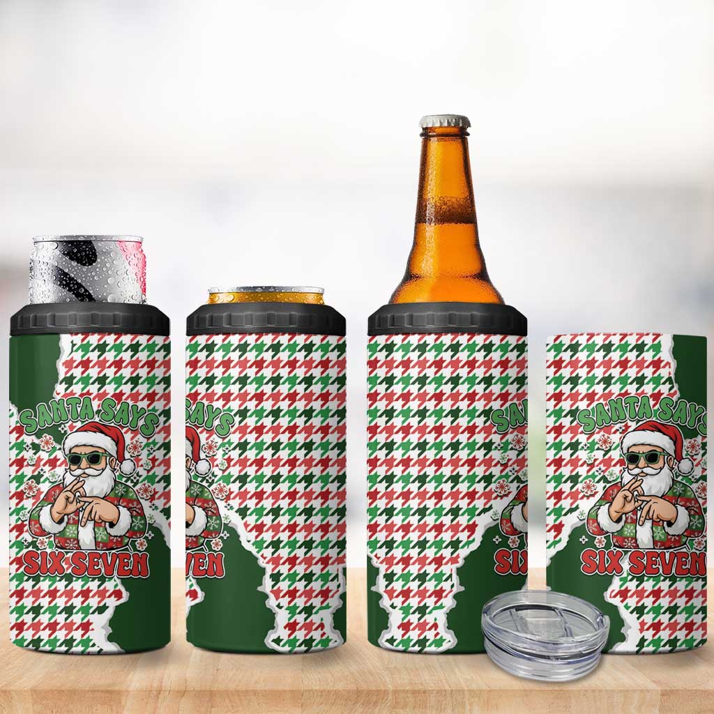 Funny Santa Claus Says Six Seven 4 in 1 Can Cooler Tumbler Christmas Houndstooth Pattern - Wonder Print Shop