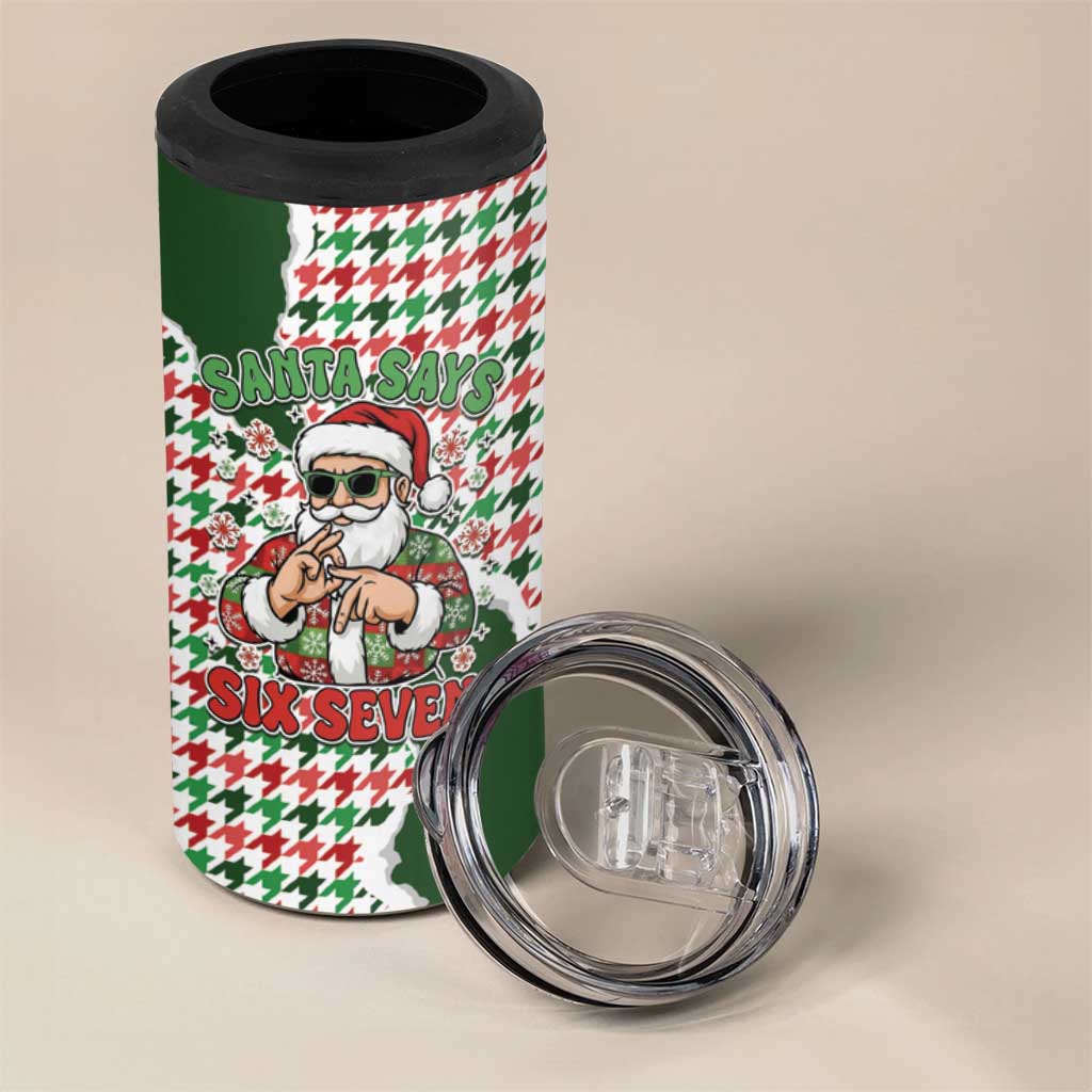 Funny Santa Claus Says Six Seven 4 in 1 Can Cooler Tumbler Christmas Houndstooth Pattern - Wonder Print Shop