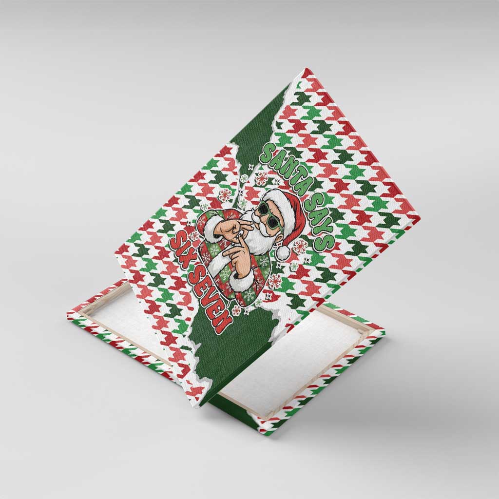 Funny Santa Claus Says Six Seven Canvas Wall Art Christmas Houndstooth Pattern - Wonder Print Shop