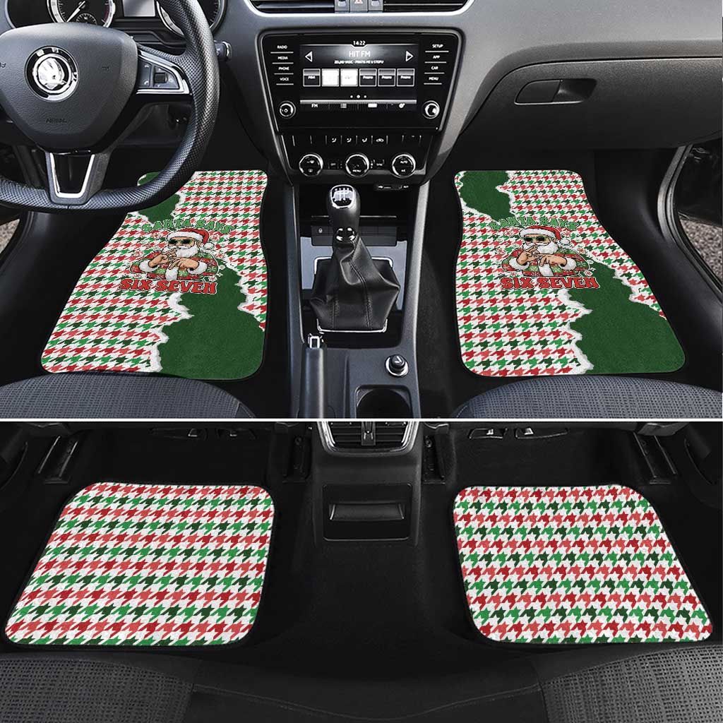 Funny Santa Claus Says Six Seven Car Mats Christmas Houndstooth Pattern - Wonder Print Shop