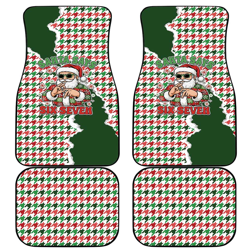 Funny Santa Claus Says Six Seven Car Mats Christmas Houndstooth Pattern - Wonder Print Shop