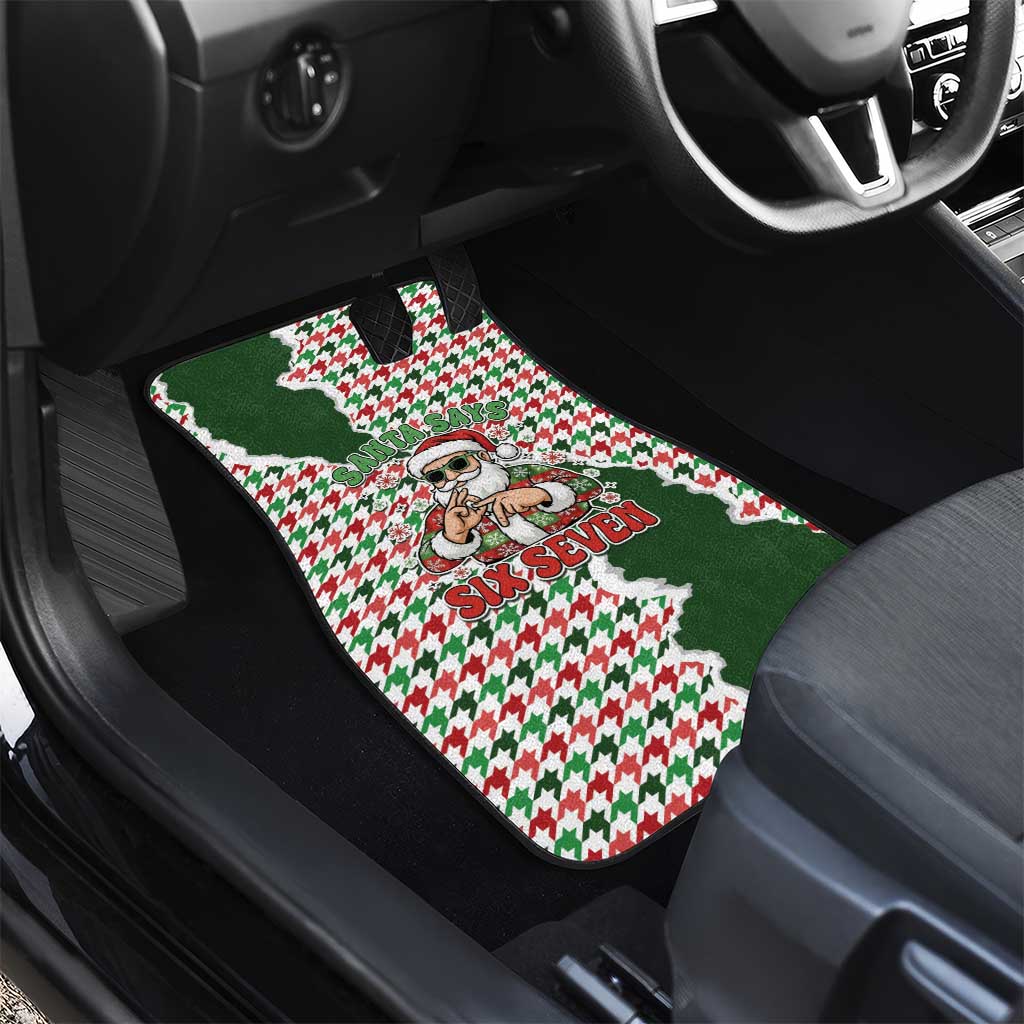 Funny Santa Claus Says Six Seven Car Mats Christmas Houndstooth Pattern - Wonder Print Shop