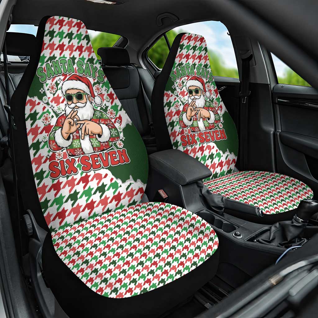Funny Santa Claus Says Six Seven Car Seat Cover Christmas Houndstooth Pattern - Wonder Print Shop