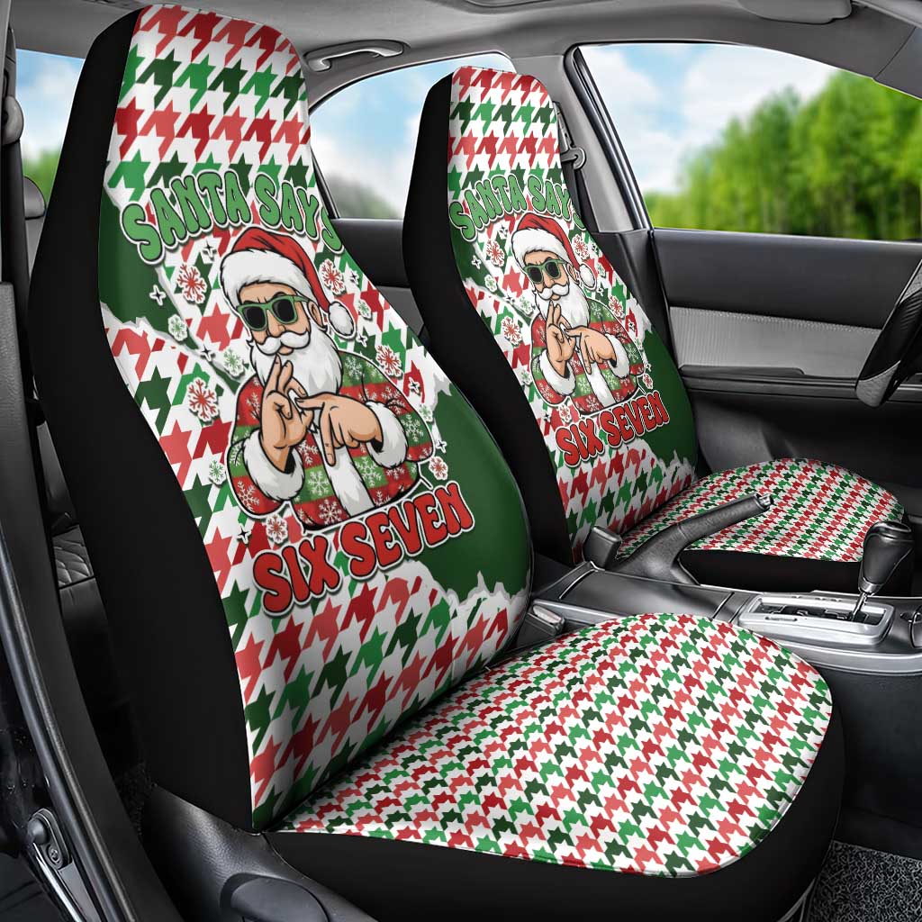 Funny Santa Claus Says Six Seven Car Seat Cover Christmas Houndstooth Pattern - Wonder Print Shop
