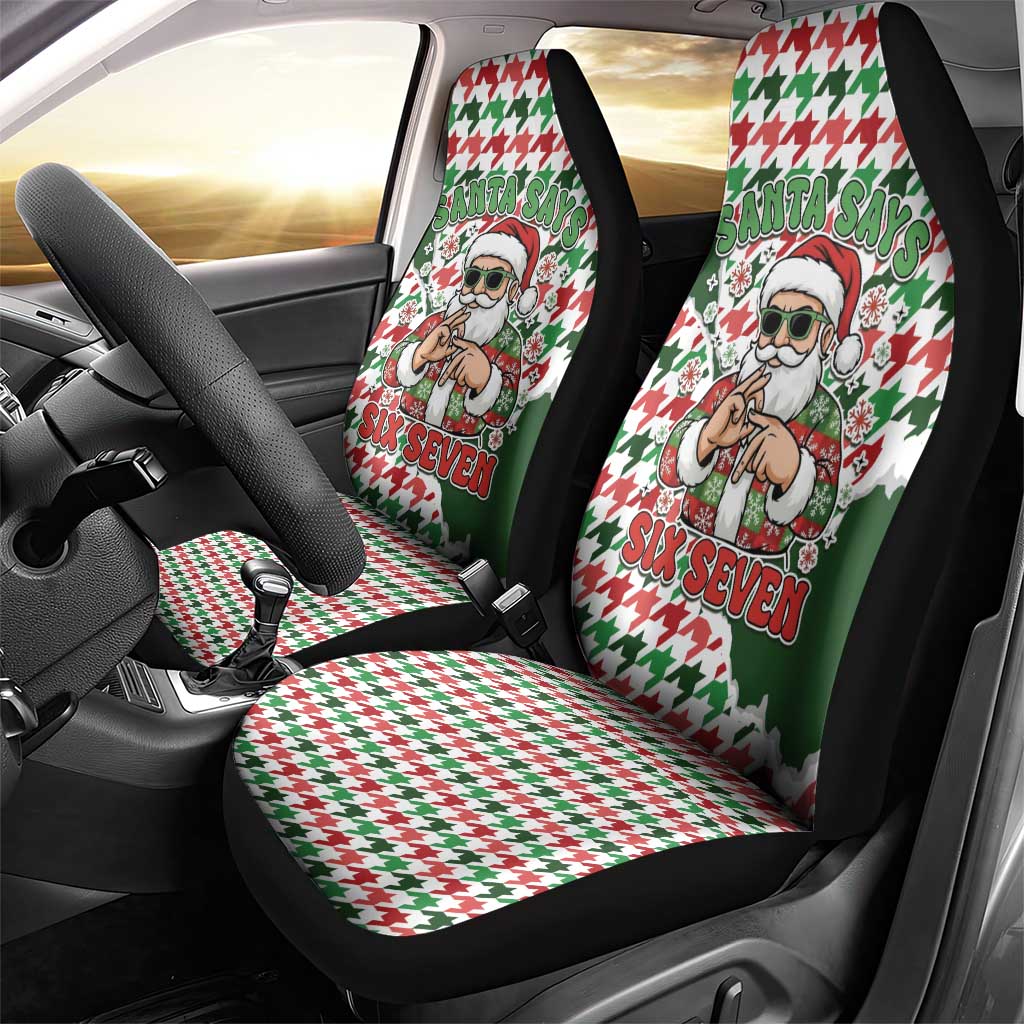 Funny Santa Claus Says Six Seven Car Seat Cover Christmas Houndstooth Pattern - Wonder Print Shop