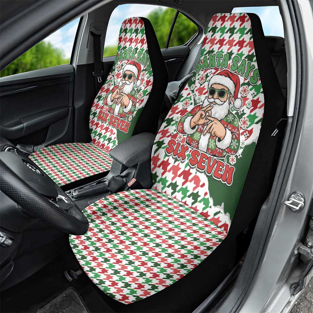 Funny Santa Claus Says Six Seven Car Seat Cover Christmas Houndstooth Pattern - Wonder Print Shop