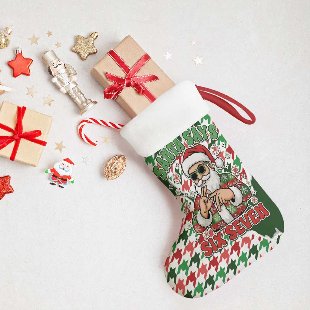 Funny Santa Claus Says Six Seven Christmas Stocking Christmas Houndstooth Pattern - Wonder Print Shop