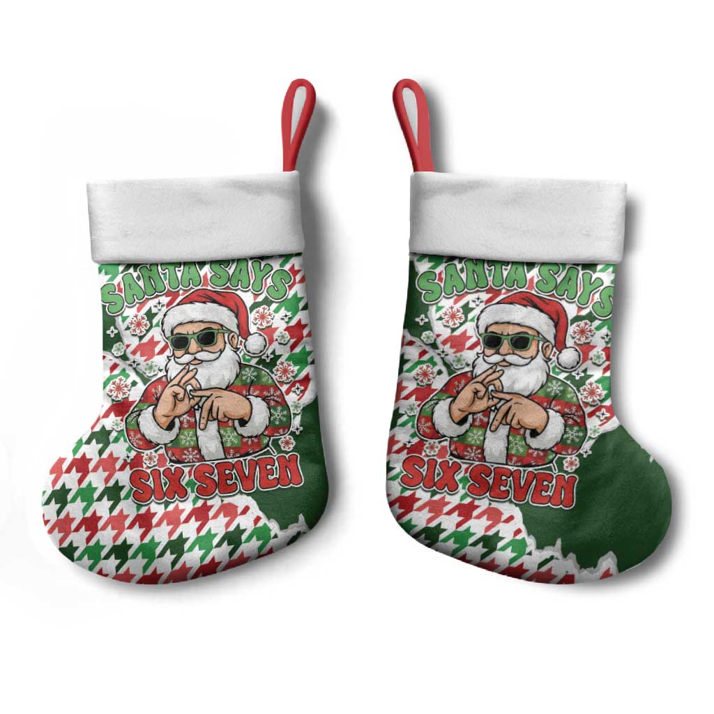 Funny Santa Claus Says Six Seven Christmas Stocking Christmas Houndstooth Pattern - Wonder Print Shop
