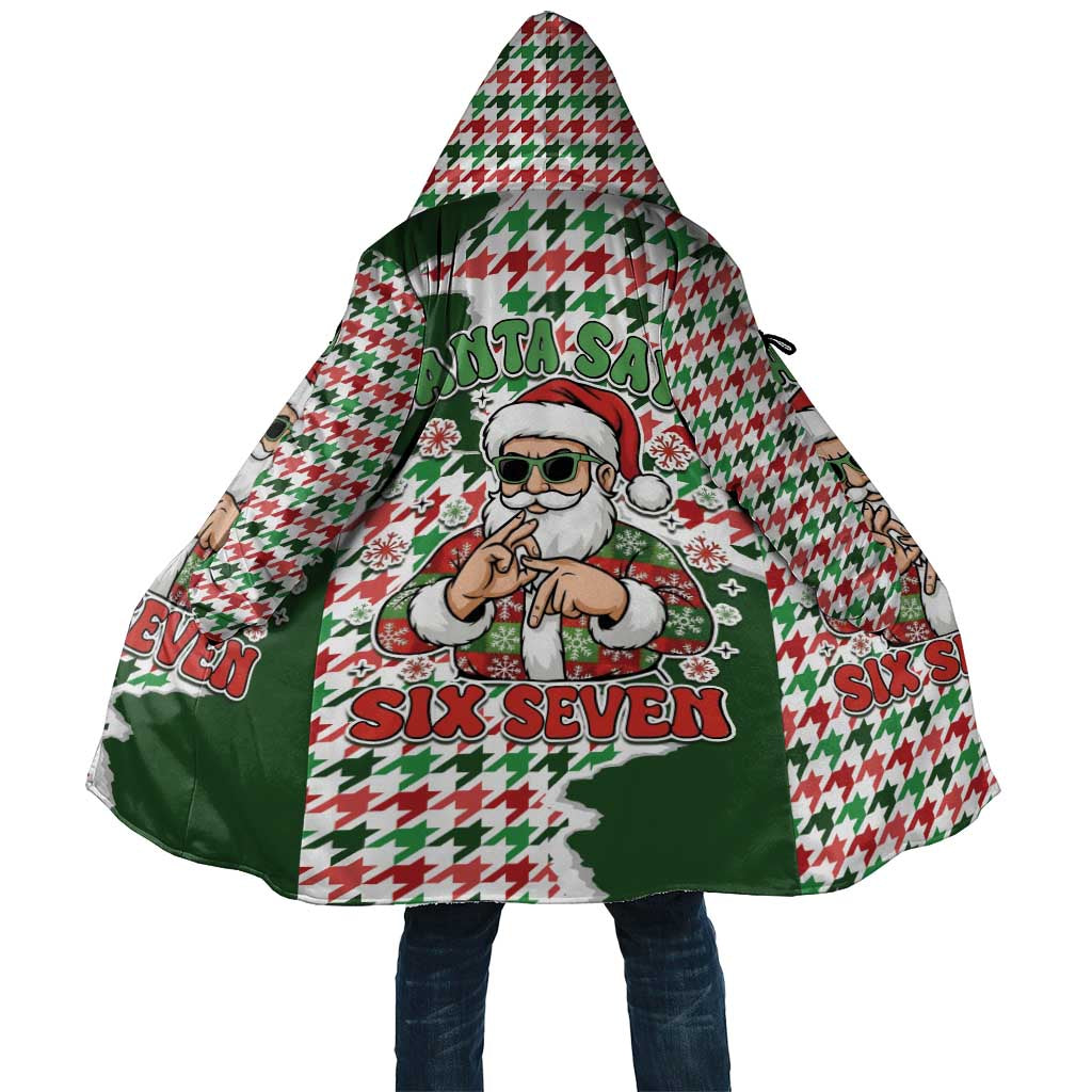 Funny Santa Claus Says Six Seven Cloak Christmas Houndstooth Pattern - Wonder Print Shop