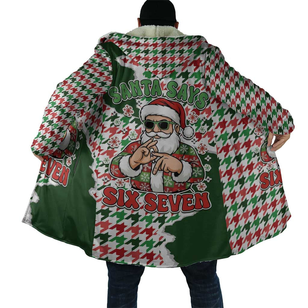 Funny Santa Claus Says Six Seven Cloak Christmas Houndstooth Pattern - Wonder Print Shop