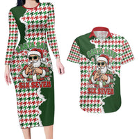 Funny Santa Claus Says Six Seven Couples Matching Long Sleeve Bodycon Dress and Hawaiian Shirt Christmas Houndstooth Pattern - Wonder Print Shop