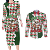 Funny Santa Claus Says Six Seven Couples Matching Long Sleeve Bodycon Dress and Long Sleeve Button Shirt Christmas Houndstooth Pattern - Wonder Print Shop