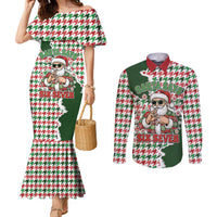 Funny Santa Claus Says Six Seven Couples Matching Mermaid Dress and Long Sleeve Button Shirt Christmas Houndstooth Pattern - Wonder Print Shop
