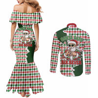 Funny Santa Claus Says Six Seven Couples Matching Mermaid Dress and Long Sleeve Button Shirt Christmas Houndstooth Pattern - Wonder Print Shop