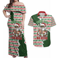Funny Santa Claus Says Six Seven Couples Matching Off Shoulder Maxi Dress and Hawaiian Shirt Christmas Houndstooth Pattern - Wonder Print Shop
