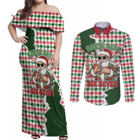 Funny Santa Claus Says Six Seven Couples Matching Off Shoulder Maxi Dress and Long Sleeve Button Shirt Christmas Houndstooth Pattern - Wonder Print Shop