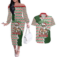 Funny Santa Claus Says Six Seven Couples Matching Off The Shoulder Long Sleeve Dress and Hawaiian Shirt Christmas Houndstooth Pattern - Wonder Print Shop