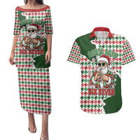 Funny Santa Claus Says Six Seven Couples Matching Puletasi and Hawaiian Shirt Christmas Houndstooth Pattern - Wonder Print Shop