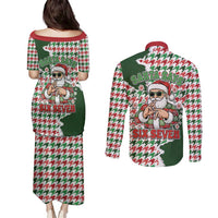 Funny Santa Claus Says Six Seven Couples Matching Puletasi and Long Sleeve Button Shirt Christmas Houndstooth Pattern - Wonder Print Shop