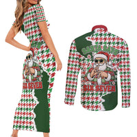 Funny Santa Claus Says Six Seven Couples Matching Short Sleeve Bodycon Dress and Long Sleeve Button Shirt Christmas Houndstooth Pattern - Wonder Print Shop