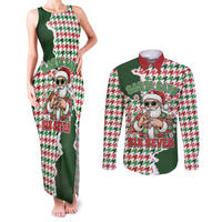Funny Santa Claus Says Six Seven Couples Matching Tank Maxi Dress and Long Sleeve Button Shirt Christmas Houndstooth Pattern - Wonder Print Shop