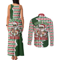 Funny Santa Claus Says Six Seven Couples Matching Tank Maxi Dress and Long Sleeve Button Shirt Christmas Houndstooth Pattern - Wonder Print Shop