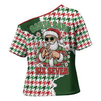 Funny Santa Claus Says Six Seven Cross Shoulder Shirt Christmas Houndstooth Pattern - Wonder Print Shop